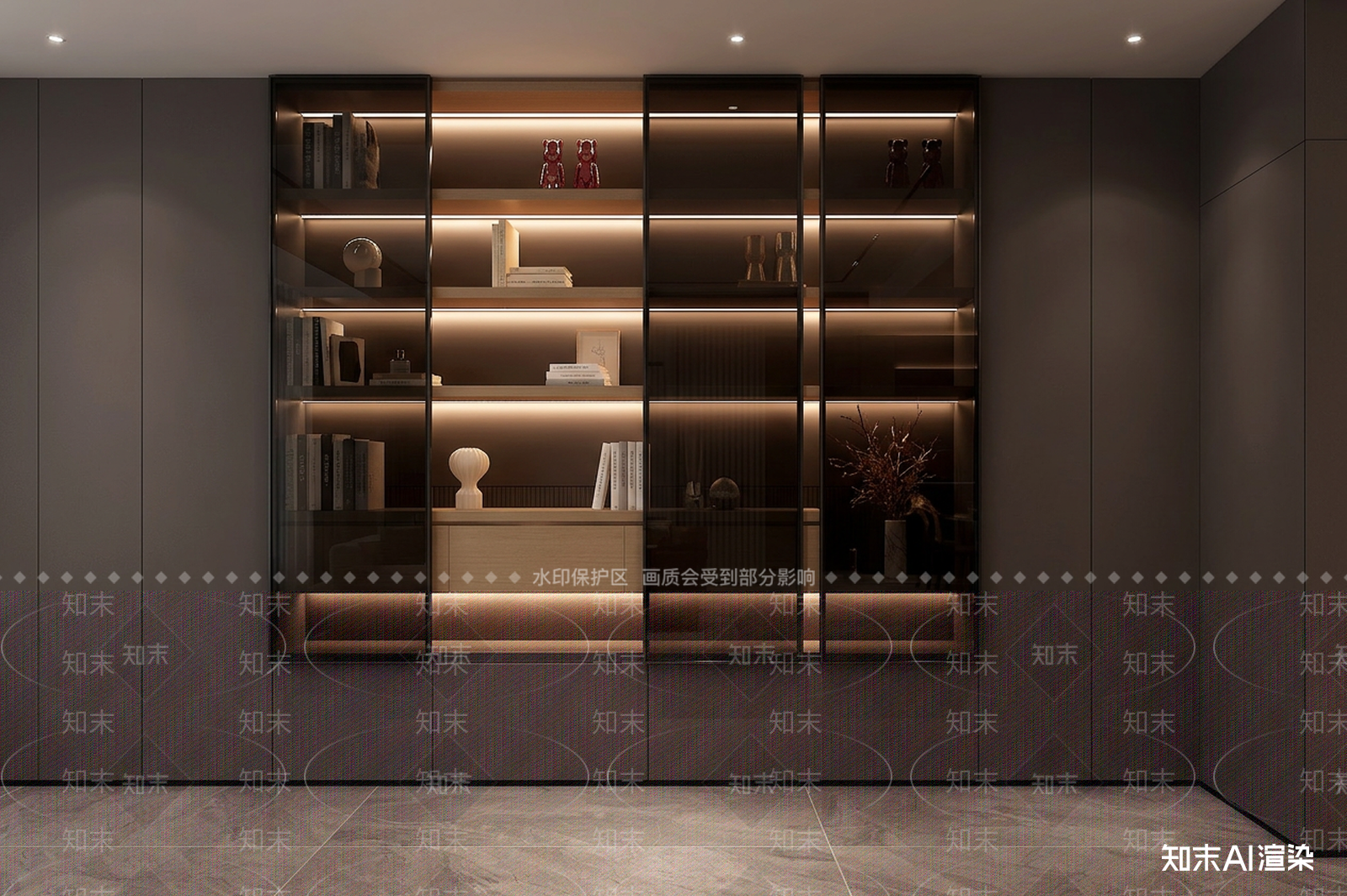 嵌入式展示柜书房3D模型下载【ID:1227302673】