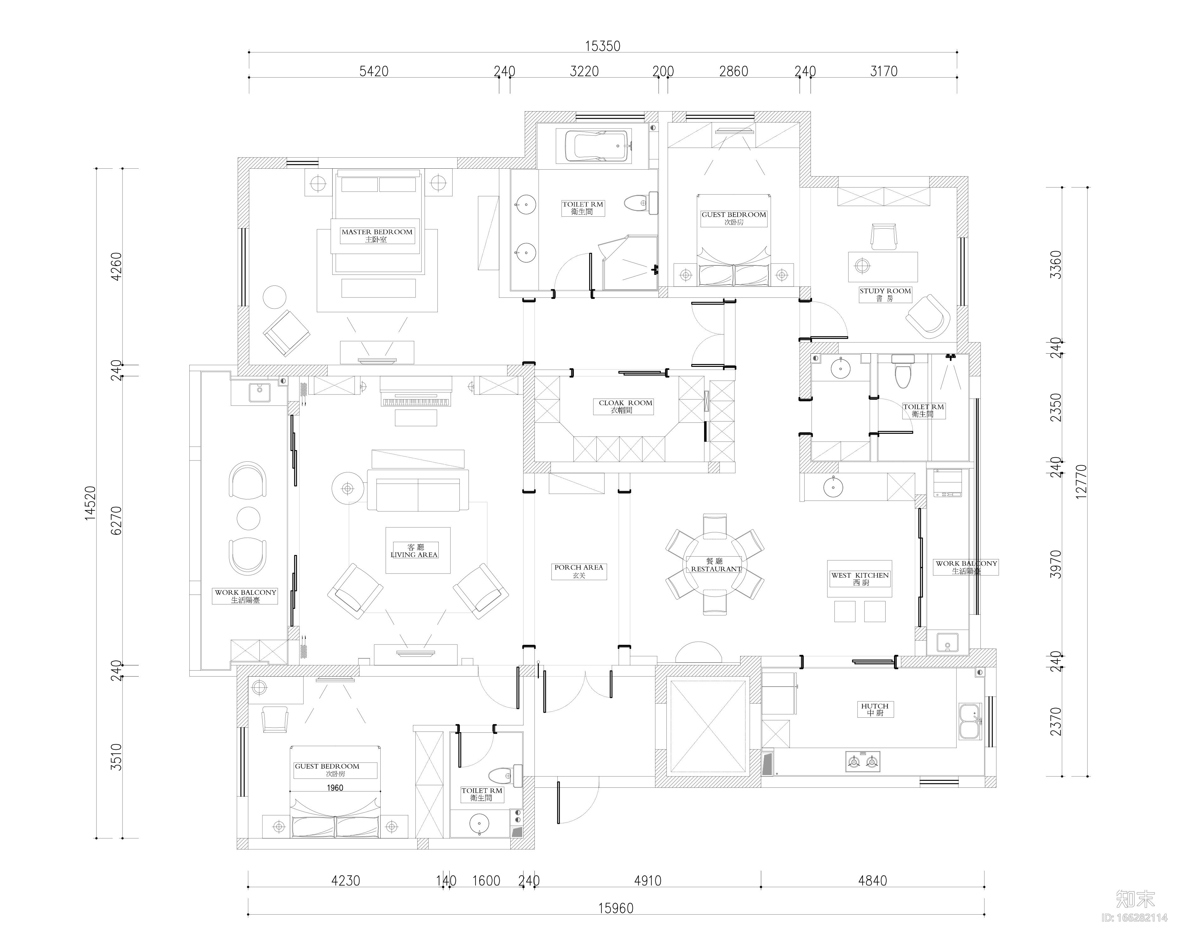 幻城​国宾一号245㎡美式风格样板间施工图cad施工图下载【ID:166282114】