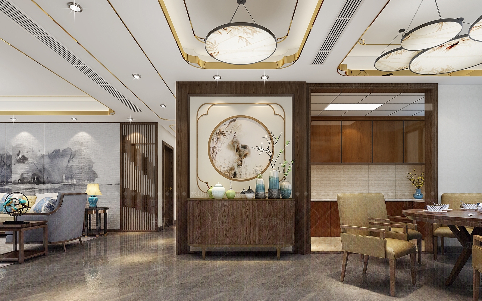 中式简约客餐厅3D模型下载【ID:733805719】