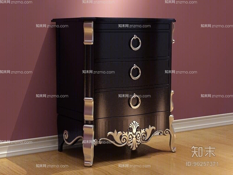 经典欧式黑色木艺收纳柜3D模型下载【ID:90257371】