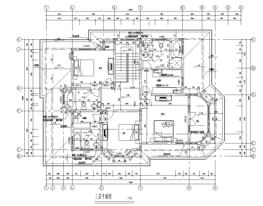 三层独栋别墅建筑施工图设计施工图下载【ID:149891108】