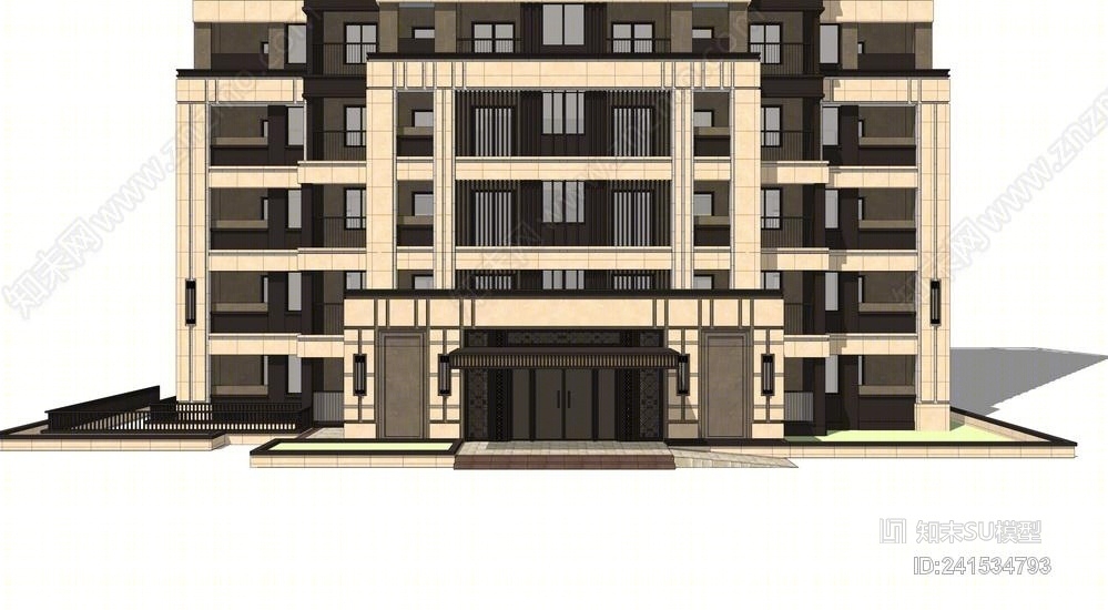 新中式高层住宅SU模型下载【ID:241534793】
