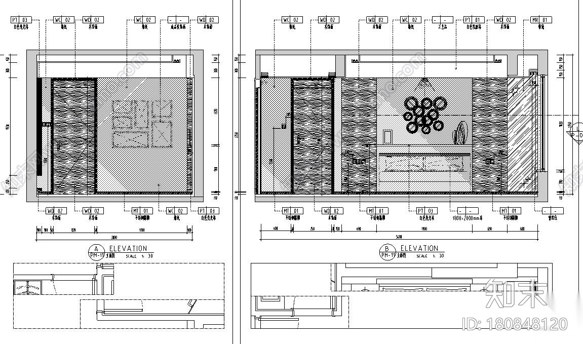 北欧风格四室两厅样板房施工图+效果图cad施工图下载【ID:180848120】