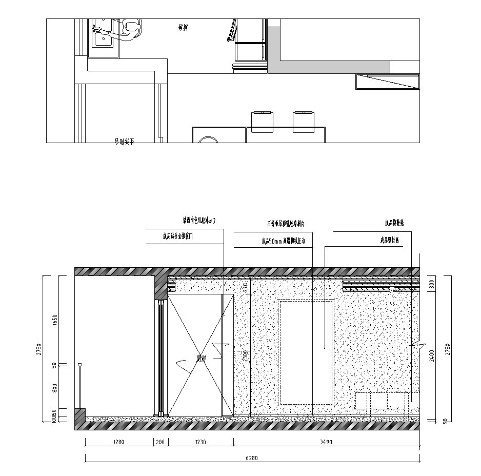 [天津]现代风格二居室紫金府施工图_3D模型cad施工图下载【ID:168052161】