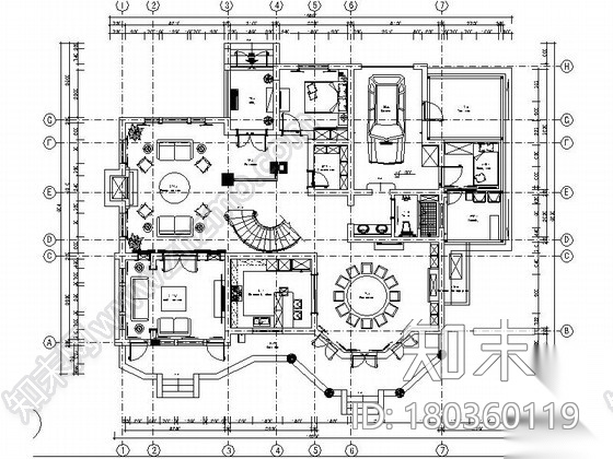 [上海]都市型别墅区美式风格两层别墅CAD装修施工图（含...cad施工图下载【ID:180360119】