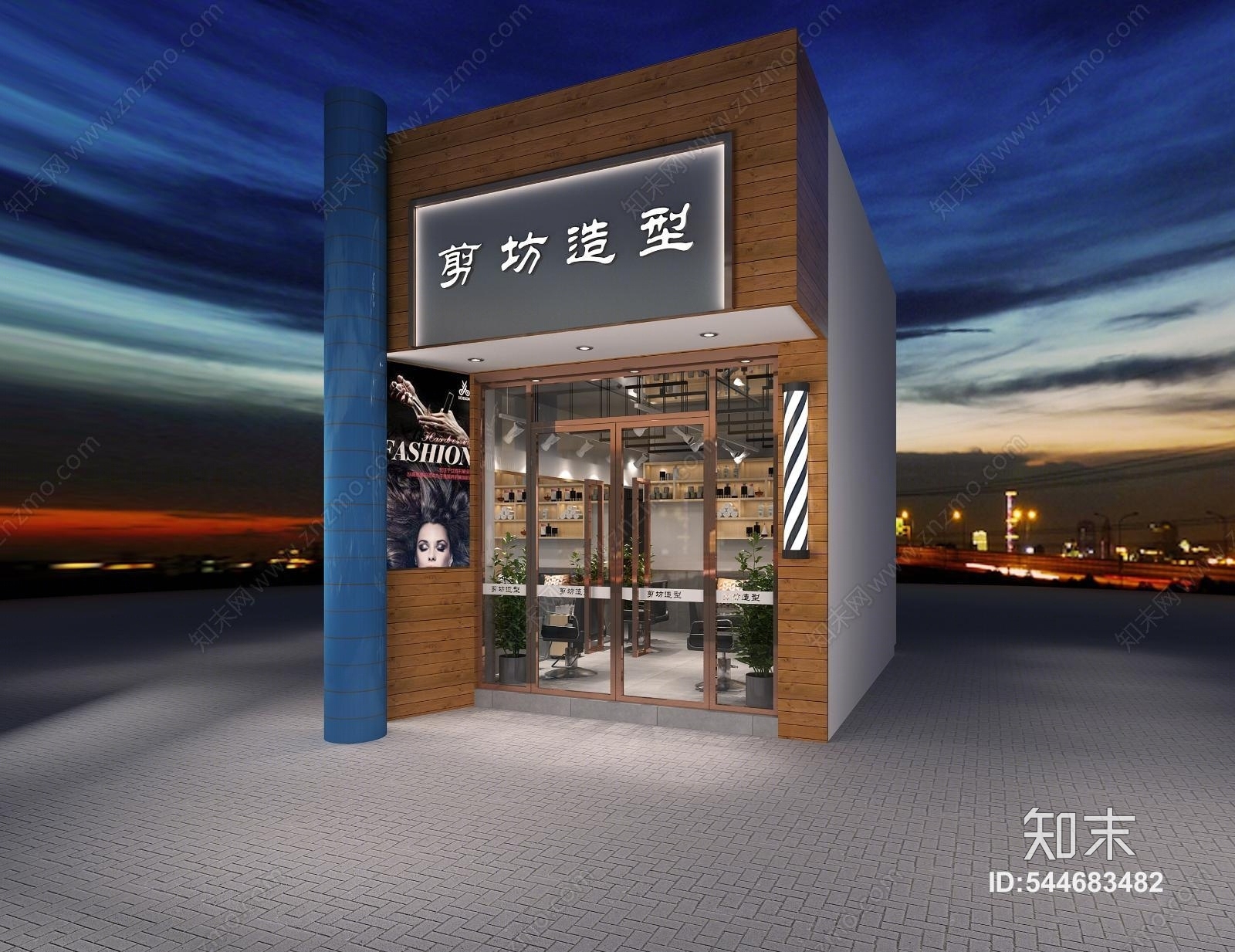 工业风理发店门头3D模型下载【ID:544683482】