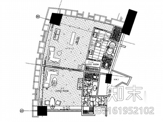 [上海]连锁五星级酒店豪华单人房施工图cad施工图下载【ID:161952102】