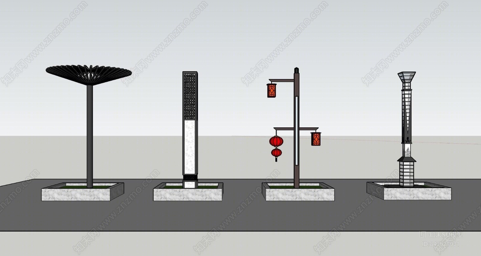 现代灯柱SU模型下载【ID:843021031】