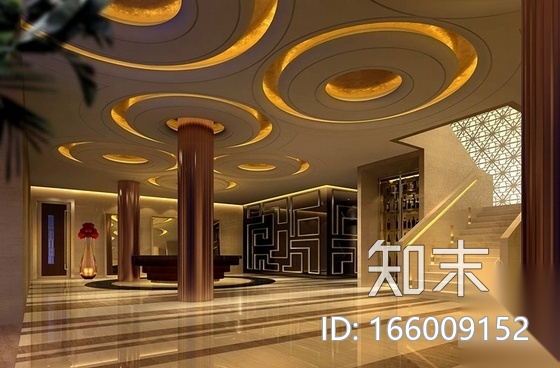 某现代高档商务会所装修图（含效果）cad施工图下载【ID:166009152】