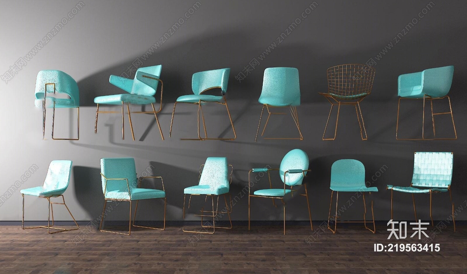 后现代金属单椅组合3D模型下载【ID:219563415】