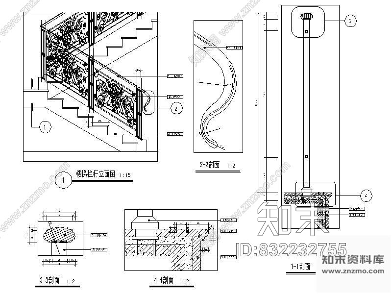 图块/节点别墅客厅楼梯大样图cad施工图下载【ID:832232755】