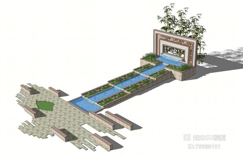 水景景墙SU模型下载【ID:76688101】