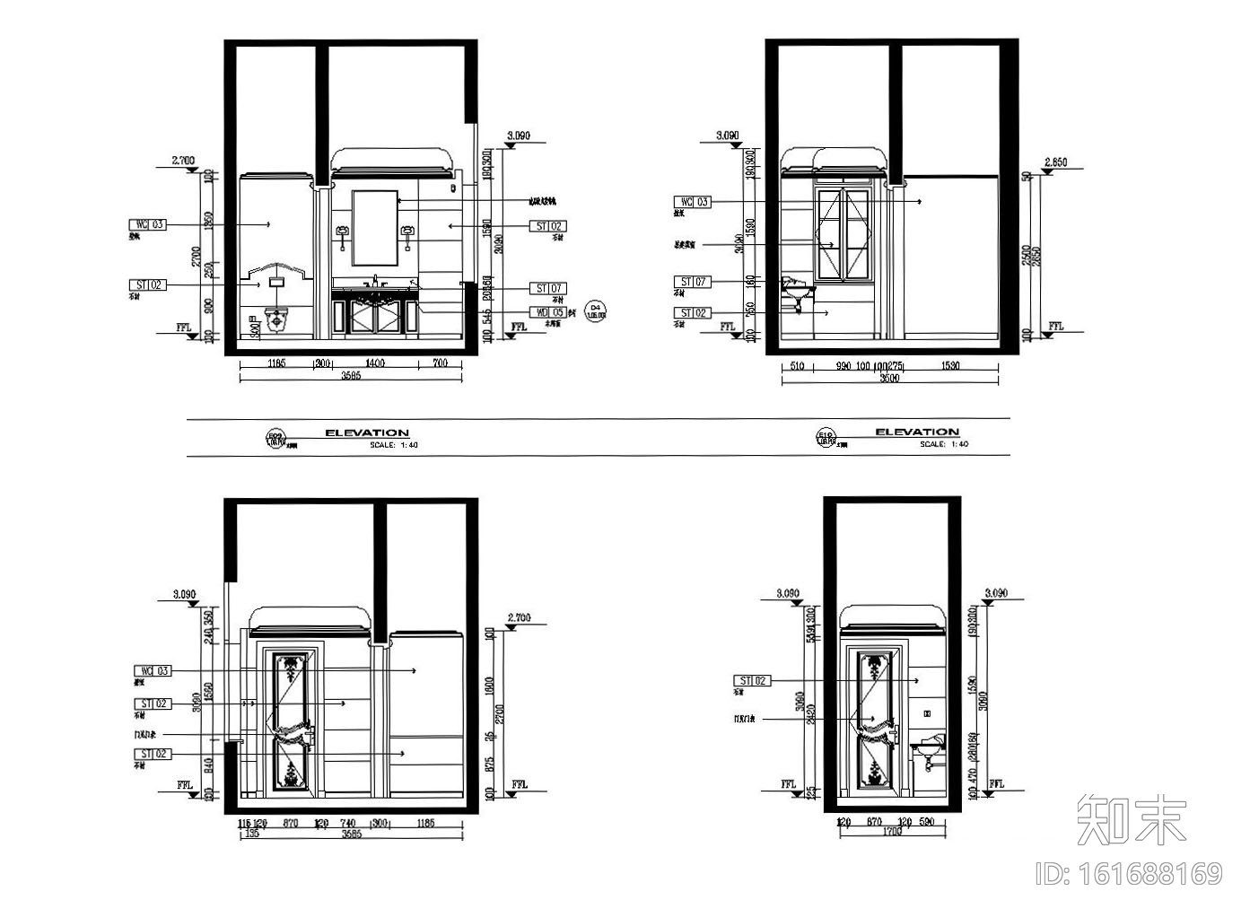 [上海]法式新古典高尔夫别墅样板间装饰施工图（附效果图...施工图下载【ID:161688169】