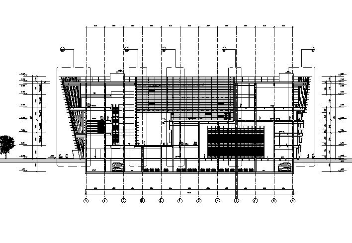 [江苏]六层梯形造型框架结构图书馆建筑施工图(含全专业...cad施工图下载【ID:165625194】