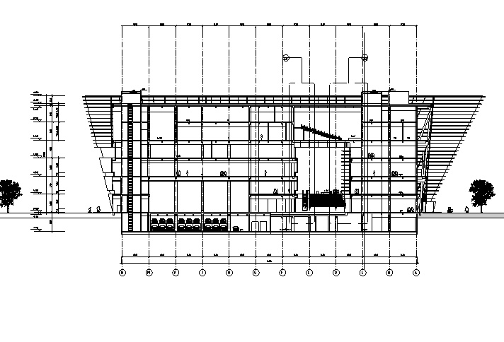 [江苏]六层梯形造型框架结构图书馆建筑施工图(含全专业...cad施工图下载【ID:165625194】