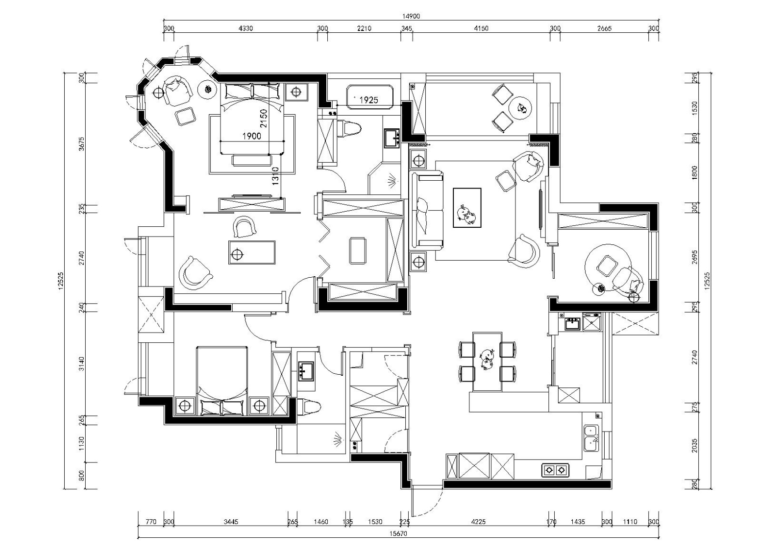 [武汉]-美式轻奢橡树湾私人住宅施工图+实景cad施工图下载【ID:160104120】