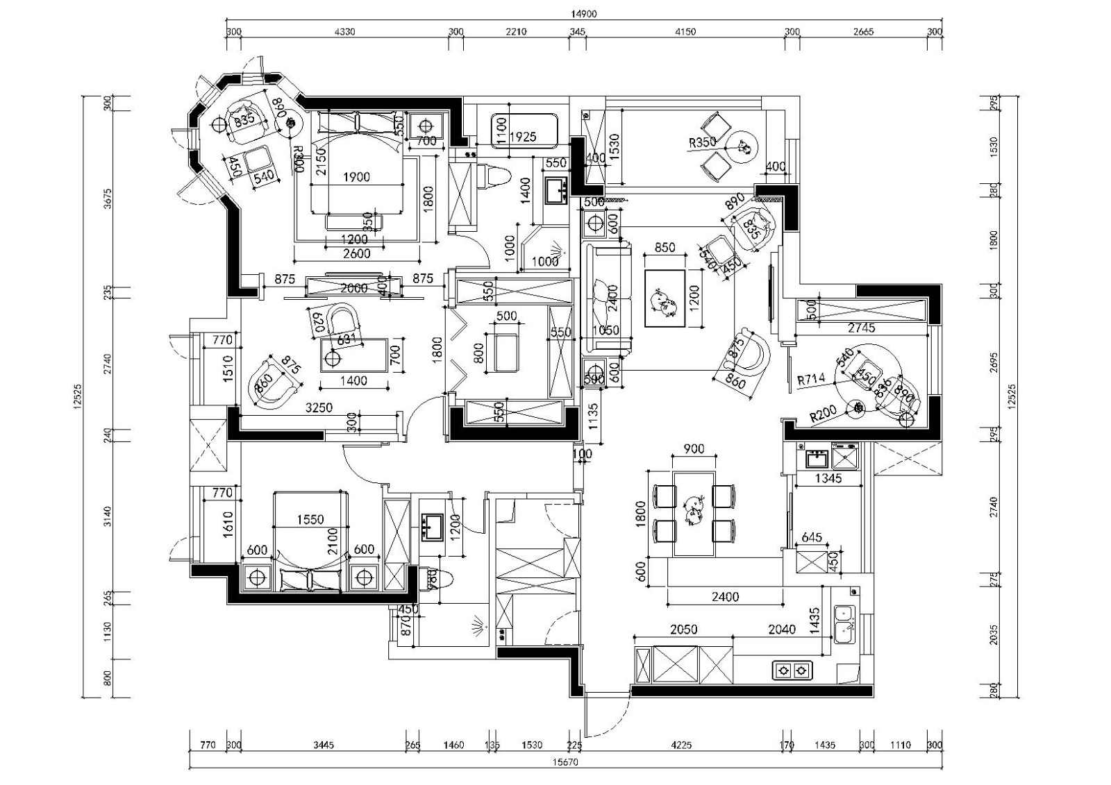 [武汉]-美式轻奢橡树湾私人住宅施工图+实景cad施工图下载【ID:160104120】