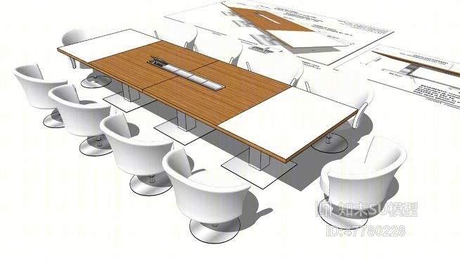 办公桌椅组合SU模型下载【ID:47780228】