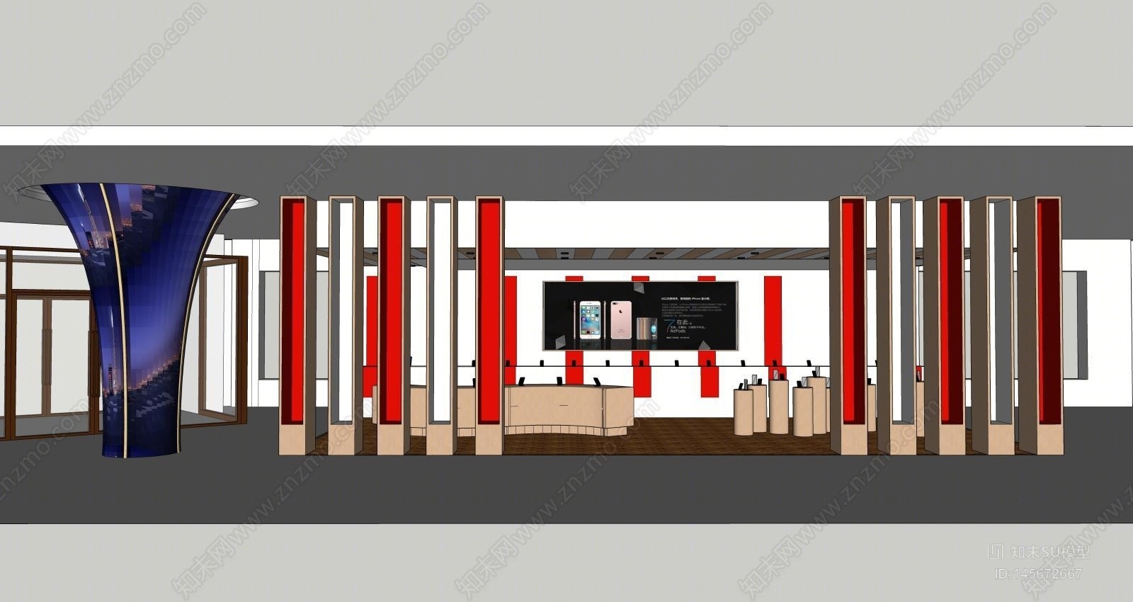 现代商场创意展示厅SU模型下载【ID:145672667】
