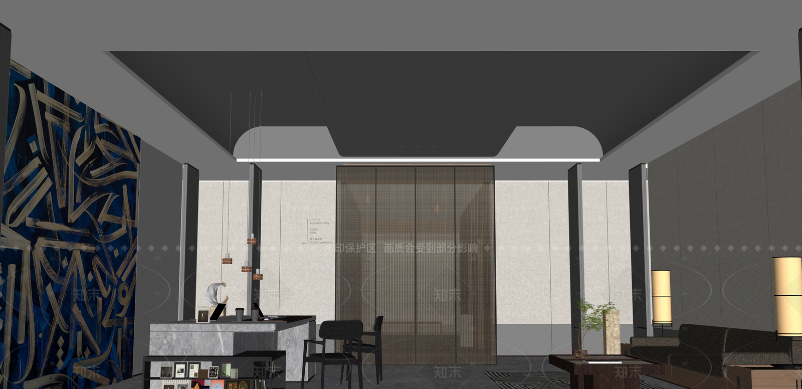 轻奢酒店大堂SU模型下载【ID:1216002245】