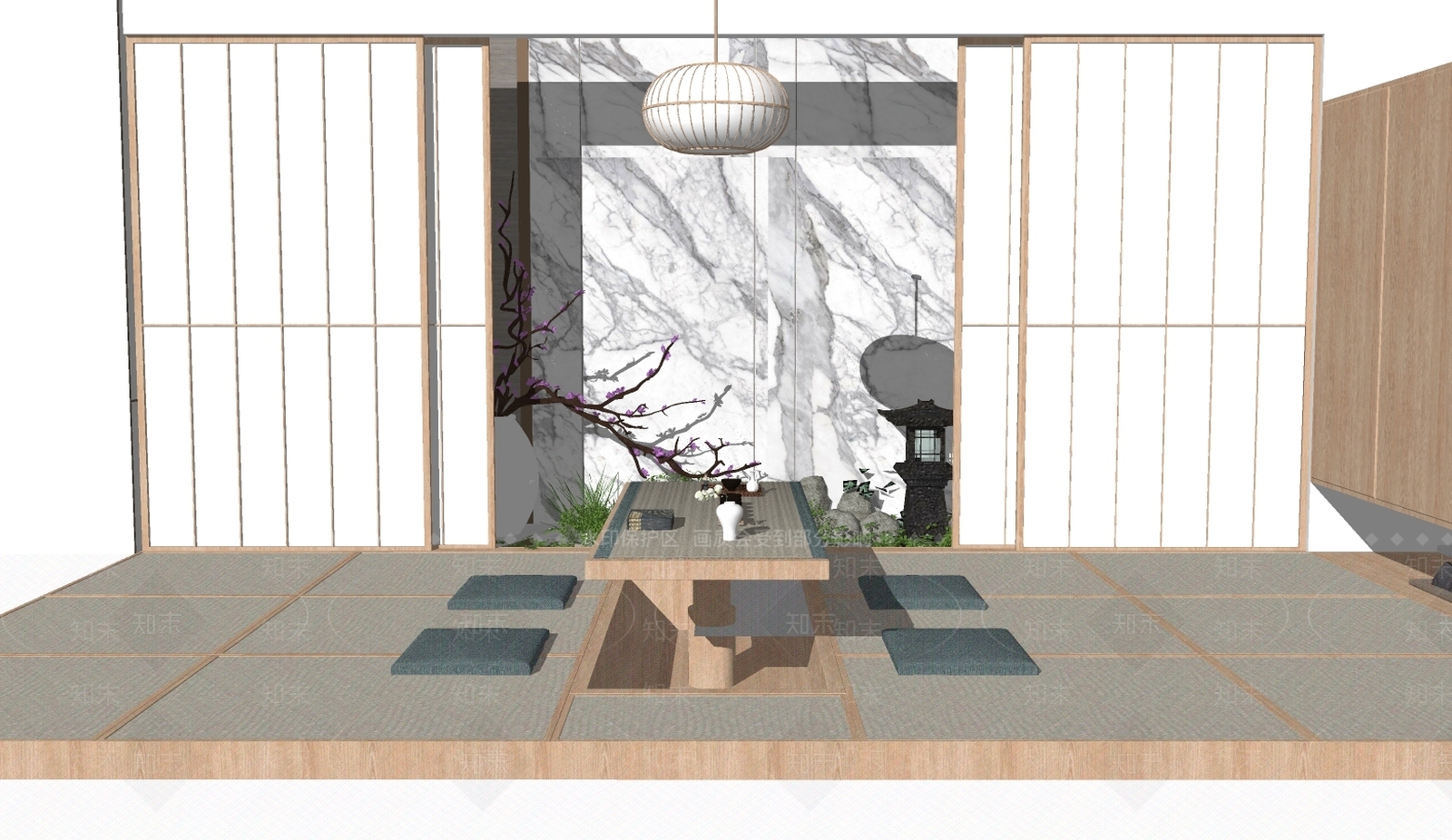 现代日式茶室榻榻米SU模型下载【ID:169360287】