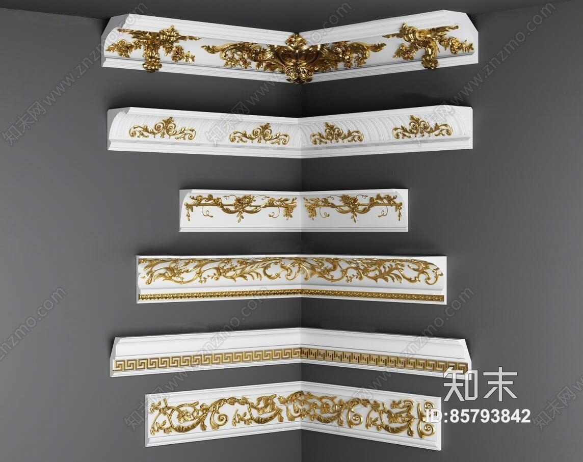 欧式石膏雕花角线组合3D模型下载【ID:85793842】