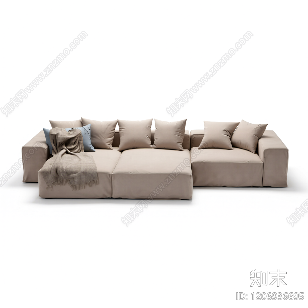 L型布艺沙发带抱枕3D模型下载【ID:1206936695】