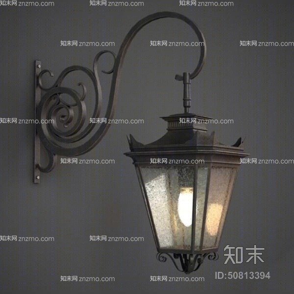 美式简约黑色铁艺壁灯3D模型下载【ID:50813394】