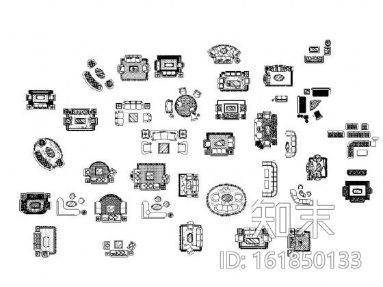 组合沙发平面图块集施工图下载【ID:161850133】