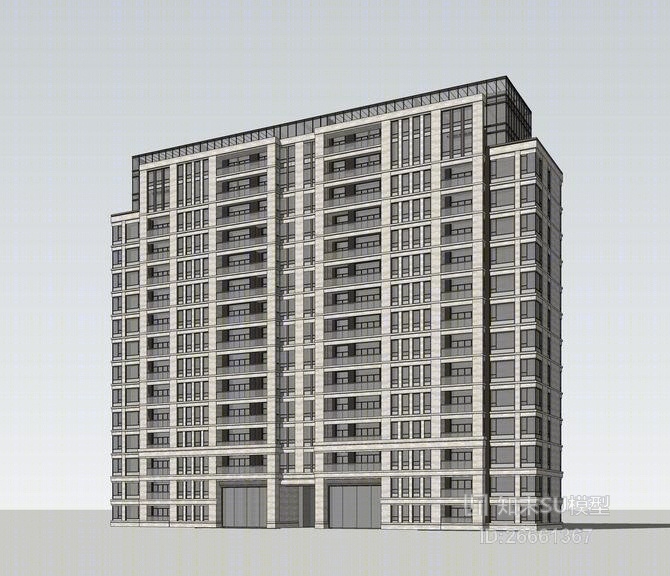 现代高层住宅SU模型下载【ID:26661367】