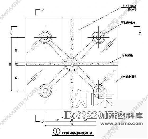 钢管骨架点驳接式幕墙立面安装大样施工图下载【ID:832291782】