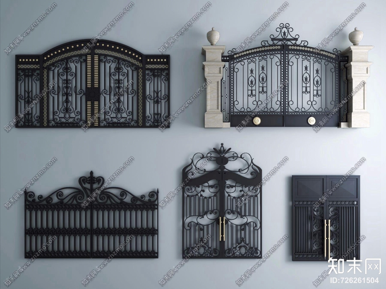 欧式铁艺庭院双开大门3D模型下载【ID:726261504】