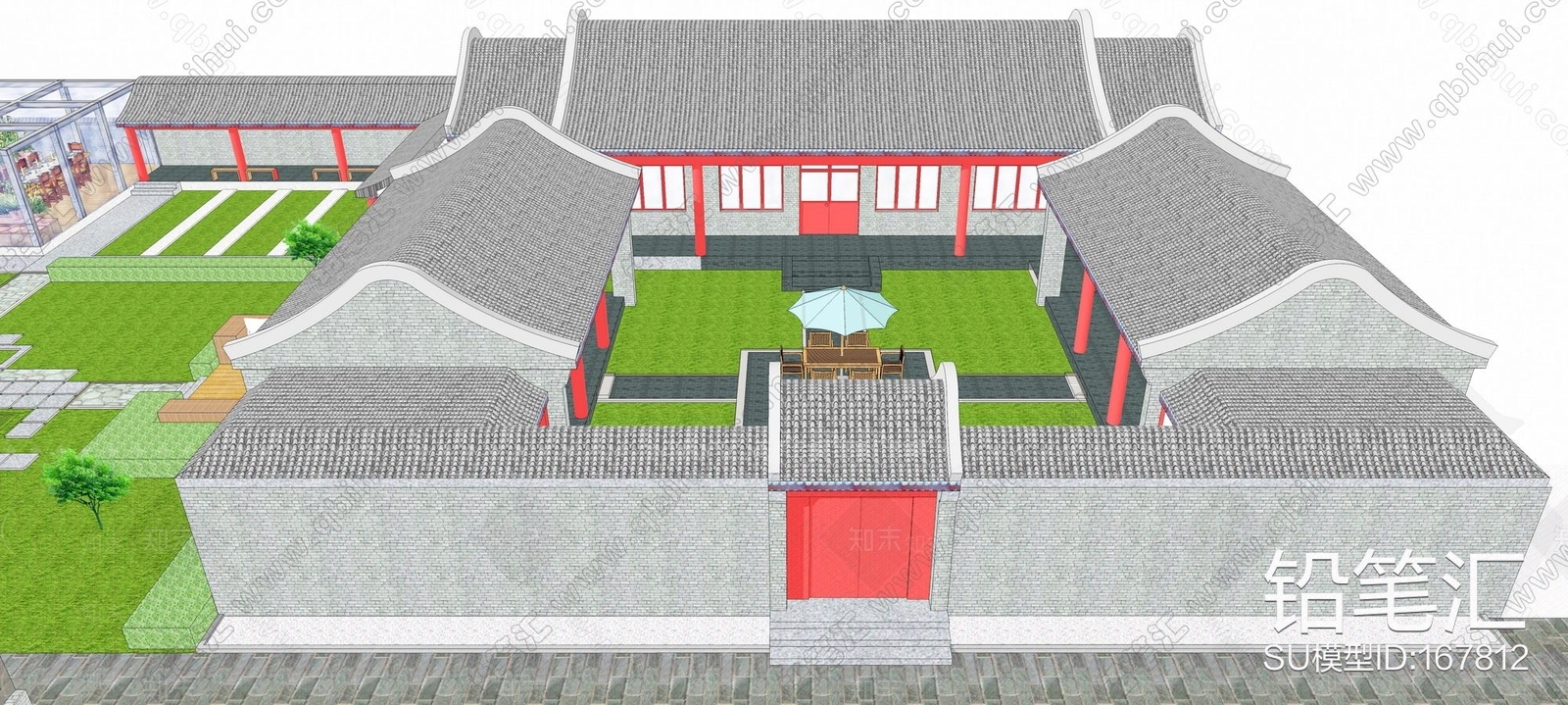 中式四合院民居SU模型下载【ID:188242204】