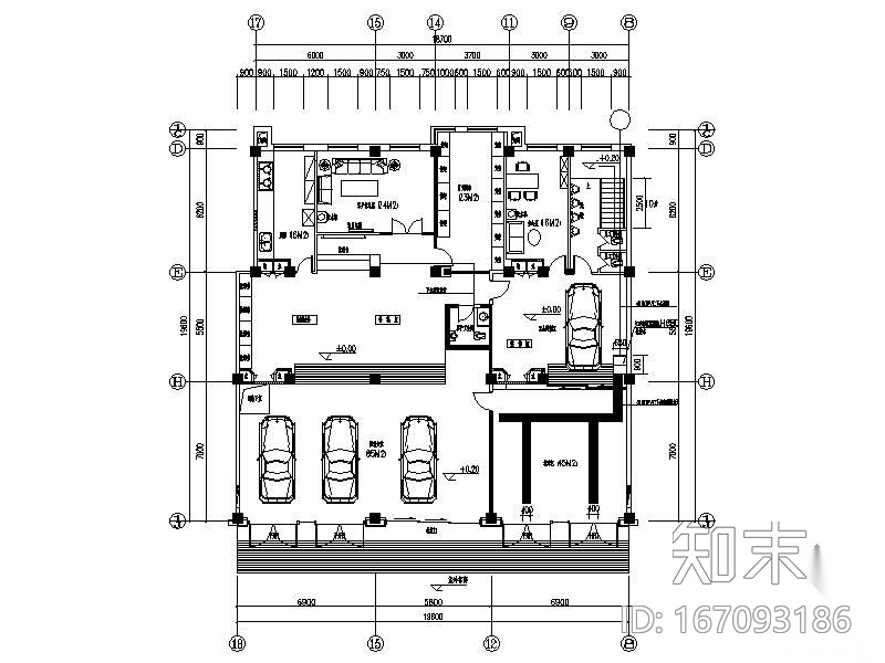汽车服务中心平面图cad施工图下载【ID:167093186】