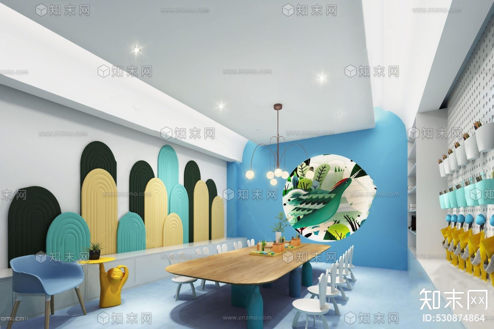 北欧儿童手工绘画教室3D模型下载【ID:530874864】