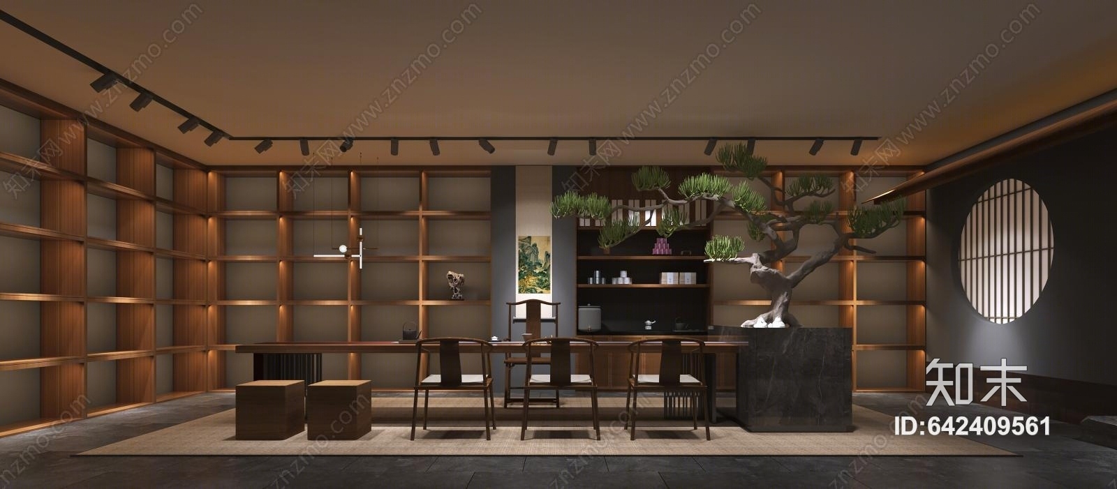 新中式工装茶室3D模型下载【ID:642409561】