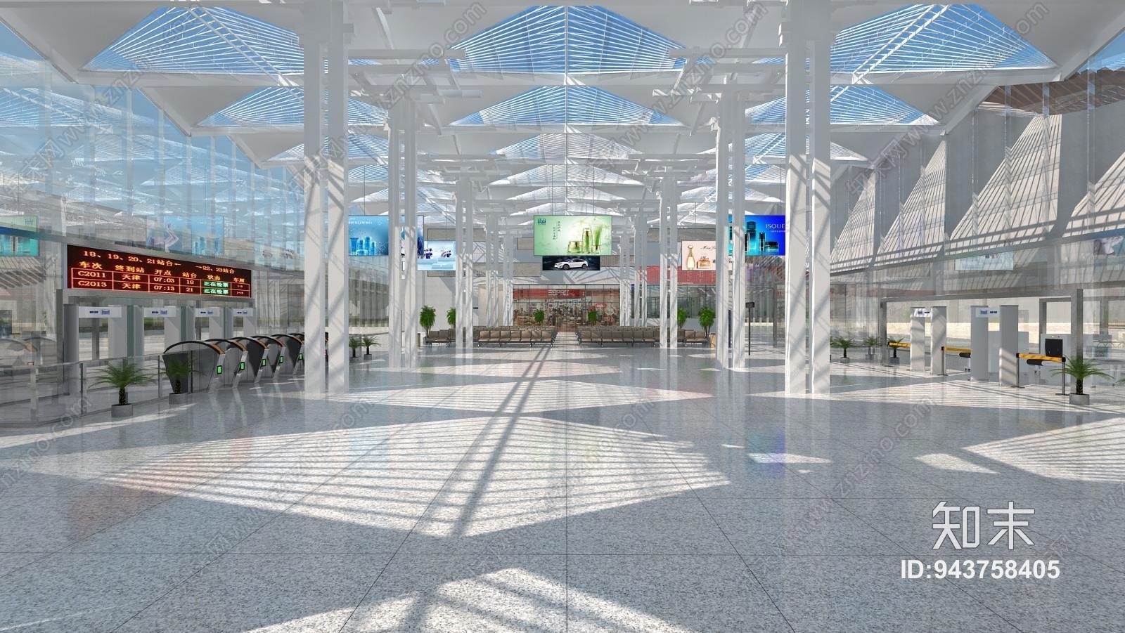 现代高铁站候车大厅3D模型下载【ID:943758405】