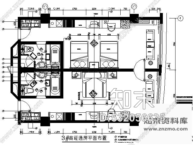 施工图国际酒店客房施工图连通房cad施工图下载【ID:532056635】