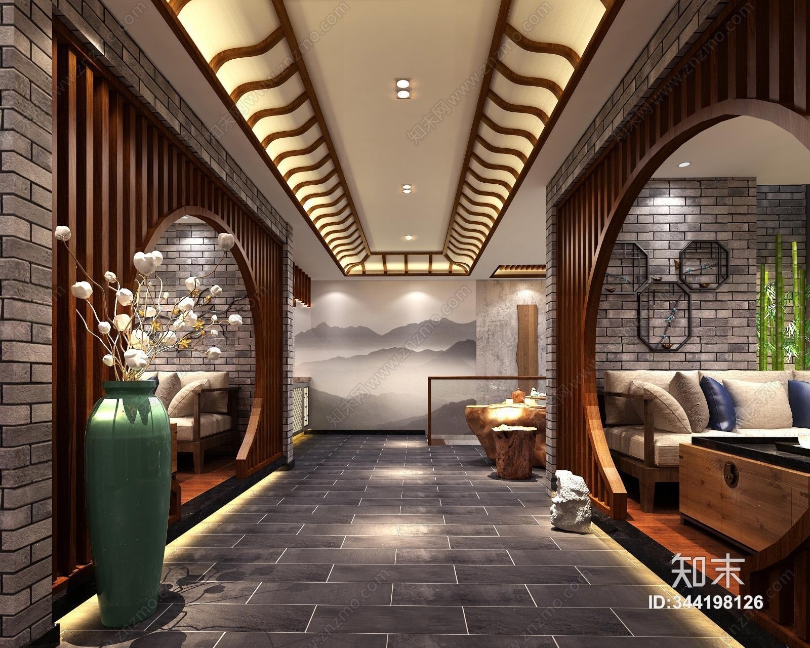 新中式茶楼火锅店3D模型下载【ID:344198126】