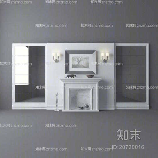 白色木艺电视墙3D模型下载【ID:20720016】