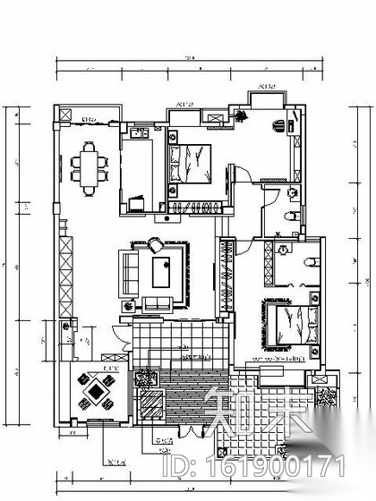 170平米新中式三居室家装设计方案（含效果）cad施工图下载【ID:161900171】