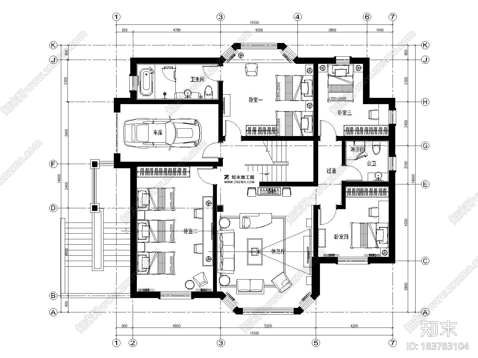 简欧池州两层别墅CAD施工图下载cad施工图下载【ID:183783104】