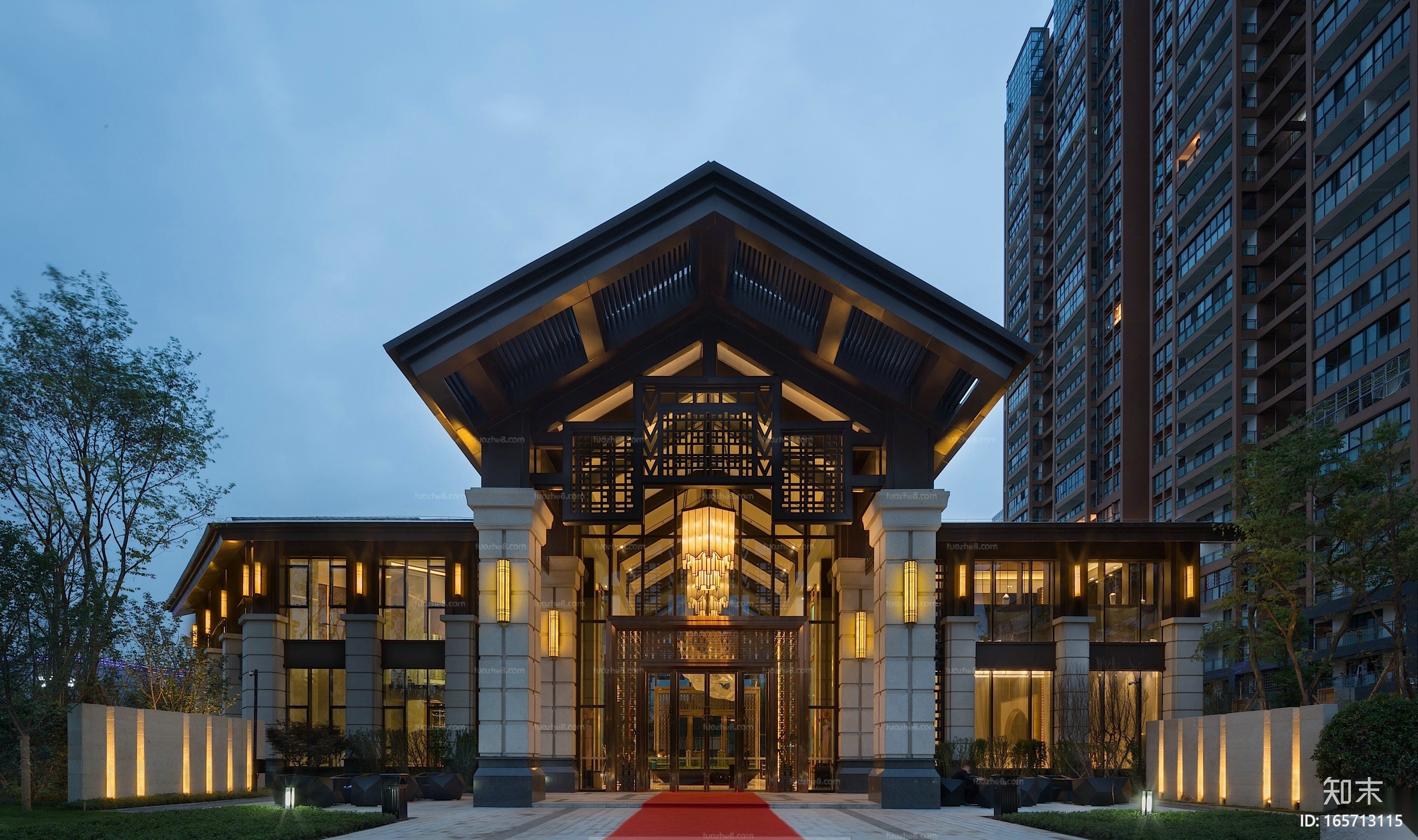 [成都]1278㎡新中式二层售楼处施工图 实景施工图下载【id:165713115