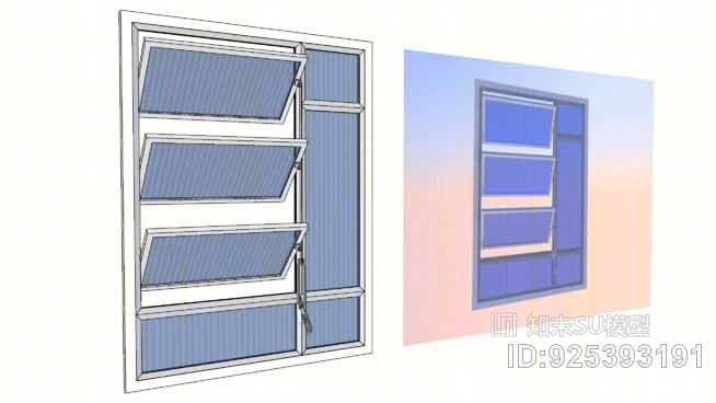 简单的玻璃百叶窗SU模型下载【ID:925393191】