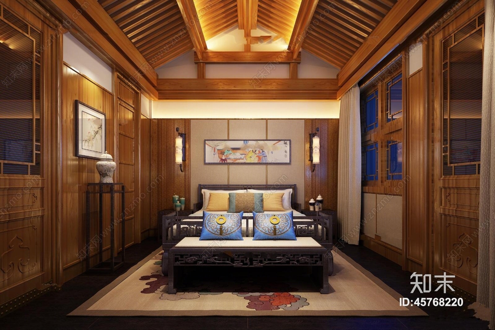 中式酒店客房套间3D模型下载【ID:45768220】