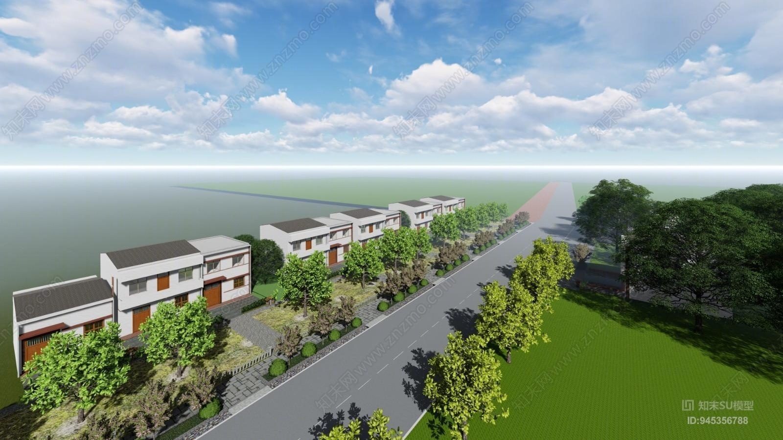 现代美丽乡村道路改造SU模型下载【ID:945356788】