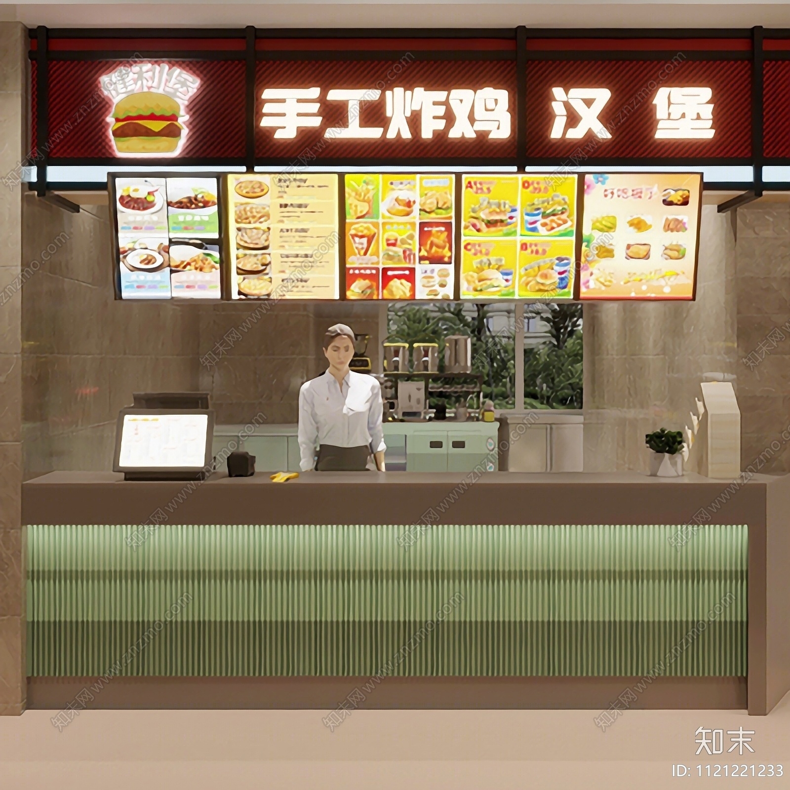 现代档口小吃奶茶快餐店3D模型下载【ID:1125243163】