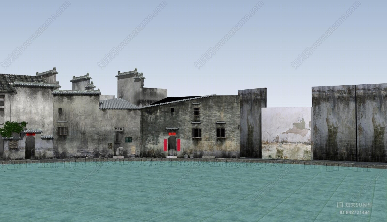 中式风格建筑SU模型下载【ID:842721494】