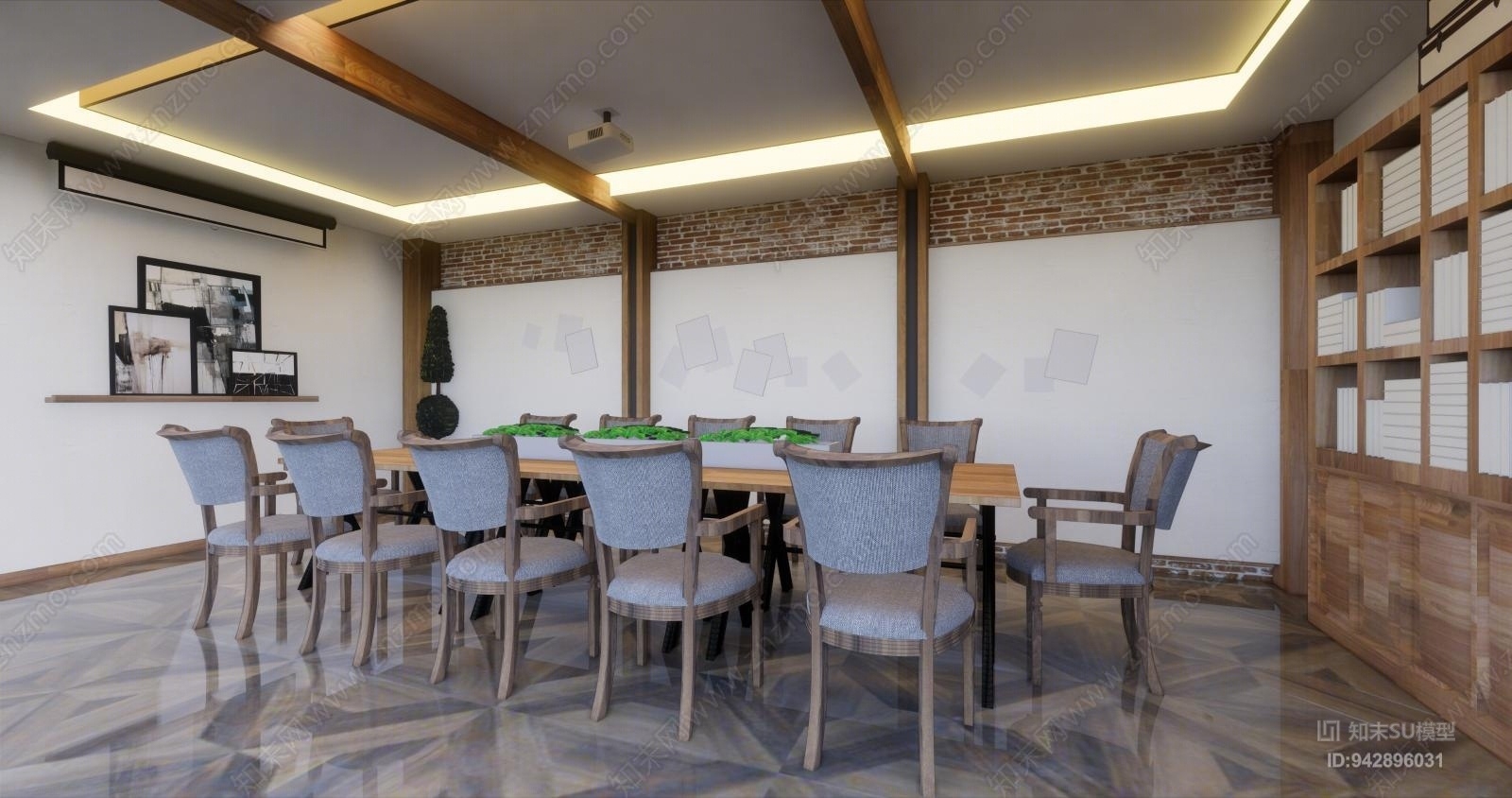 现代民宿酒店餐厅SU模型下载【ID:942896031】