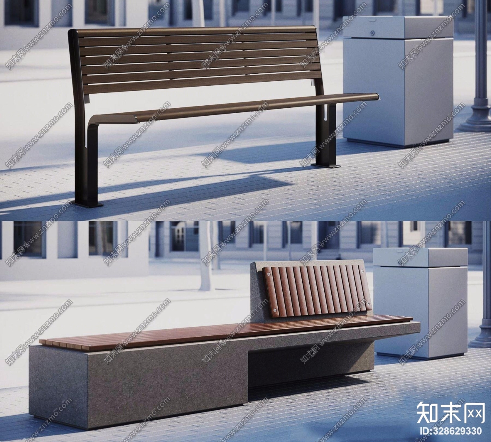 现代室外长椅3D模型下载【ID:328629330】